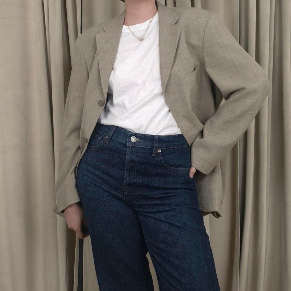 Vintage Beige Oversized Boyfriend Blazer